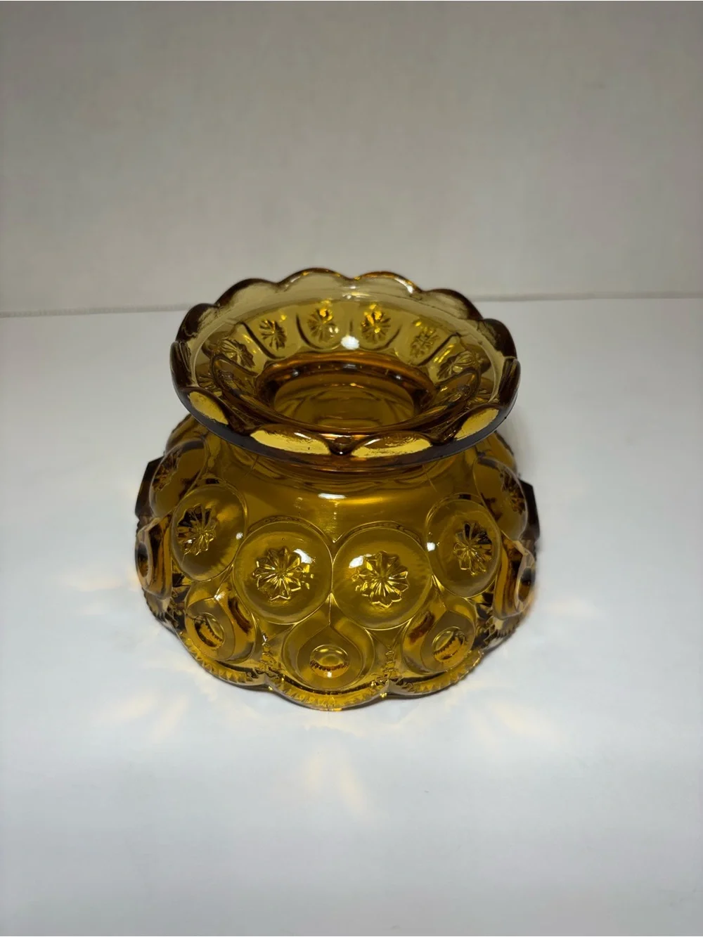 LE Smith Moon And Stars Candy Dish Compote Footed Amber VTG Home Accent Decor